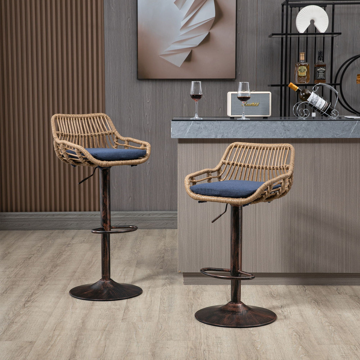 Modern Swivel Bar Stools Adjustable Counter Chairs With Footrest (Set of 2)