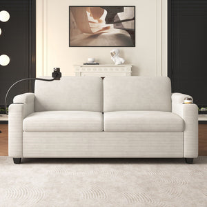 Sleeper Sofa Loveseat Sofa With Full Size Mattress, 2 USB Ports, 2 Cup Holders, 2 Side Pockets And Phone Holder