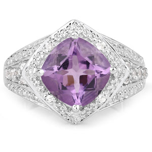 2.82 Carat Genuine Amethyst and White Topaz .925 Sterling Silver Ring