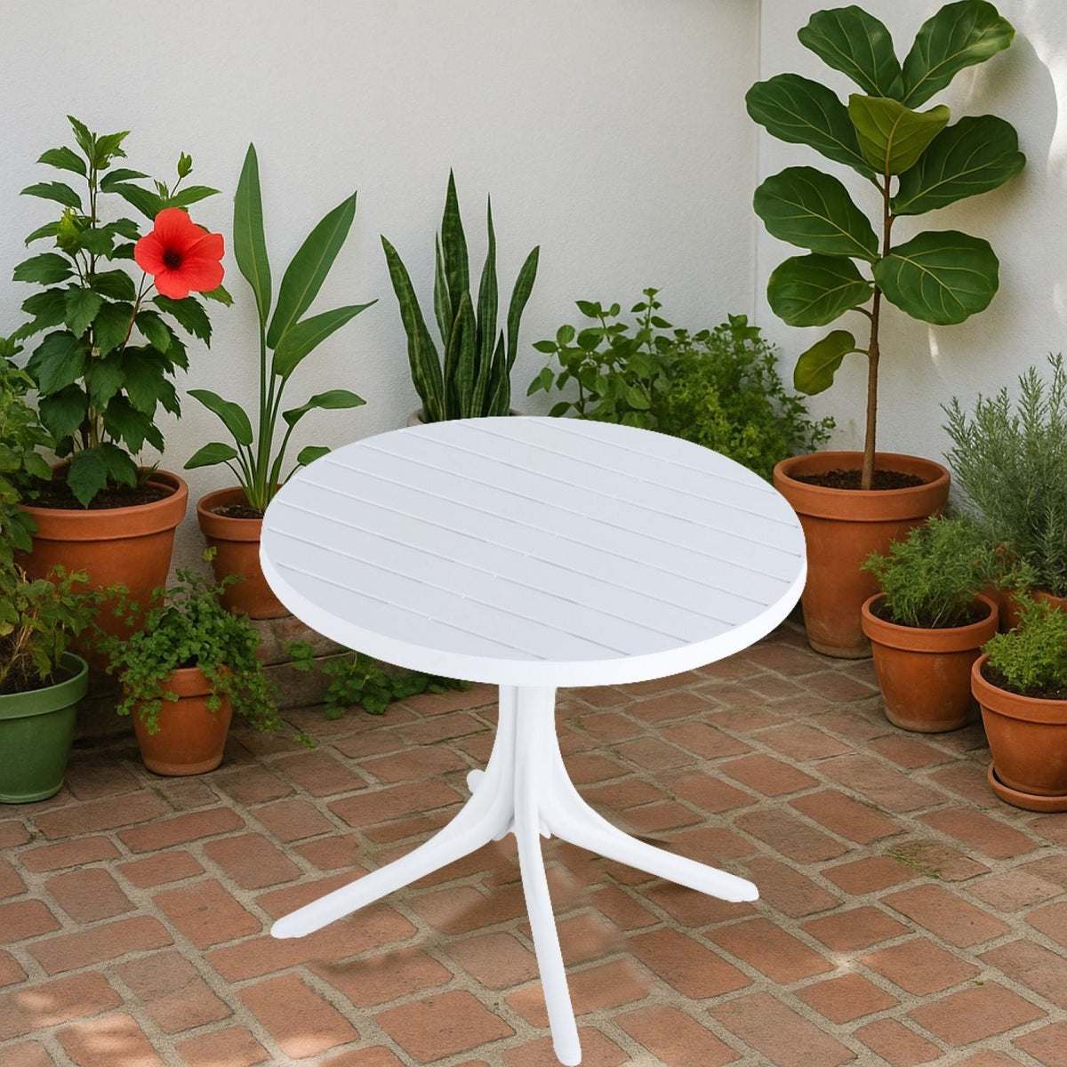 Modern Round Table, Waterproof, UV Resistant And Durable - White
