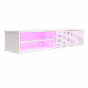 Glitch Floating TV Stand For TVs Up To 60" With RGB Lighting And Sliding Door - White