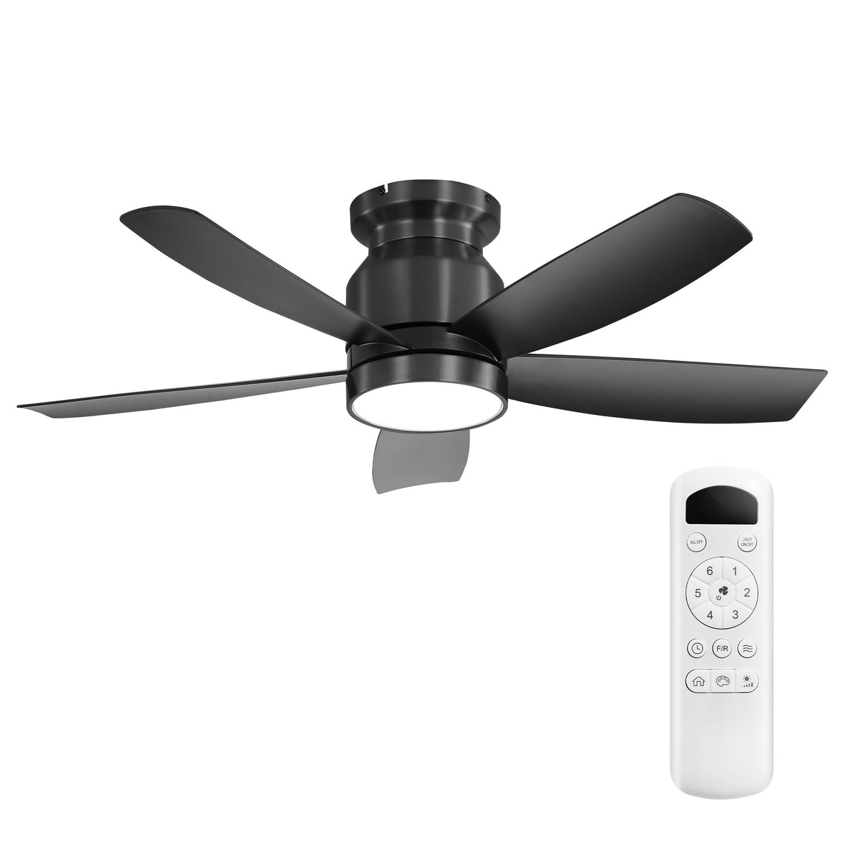 Flush Mount Ceiling Fan With LED Light 22W And Remote Control