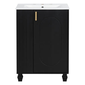 Classic Retro Bathroom Vanity With Sink, Door Shelf, Side Open Storage Frame