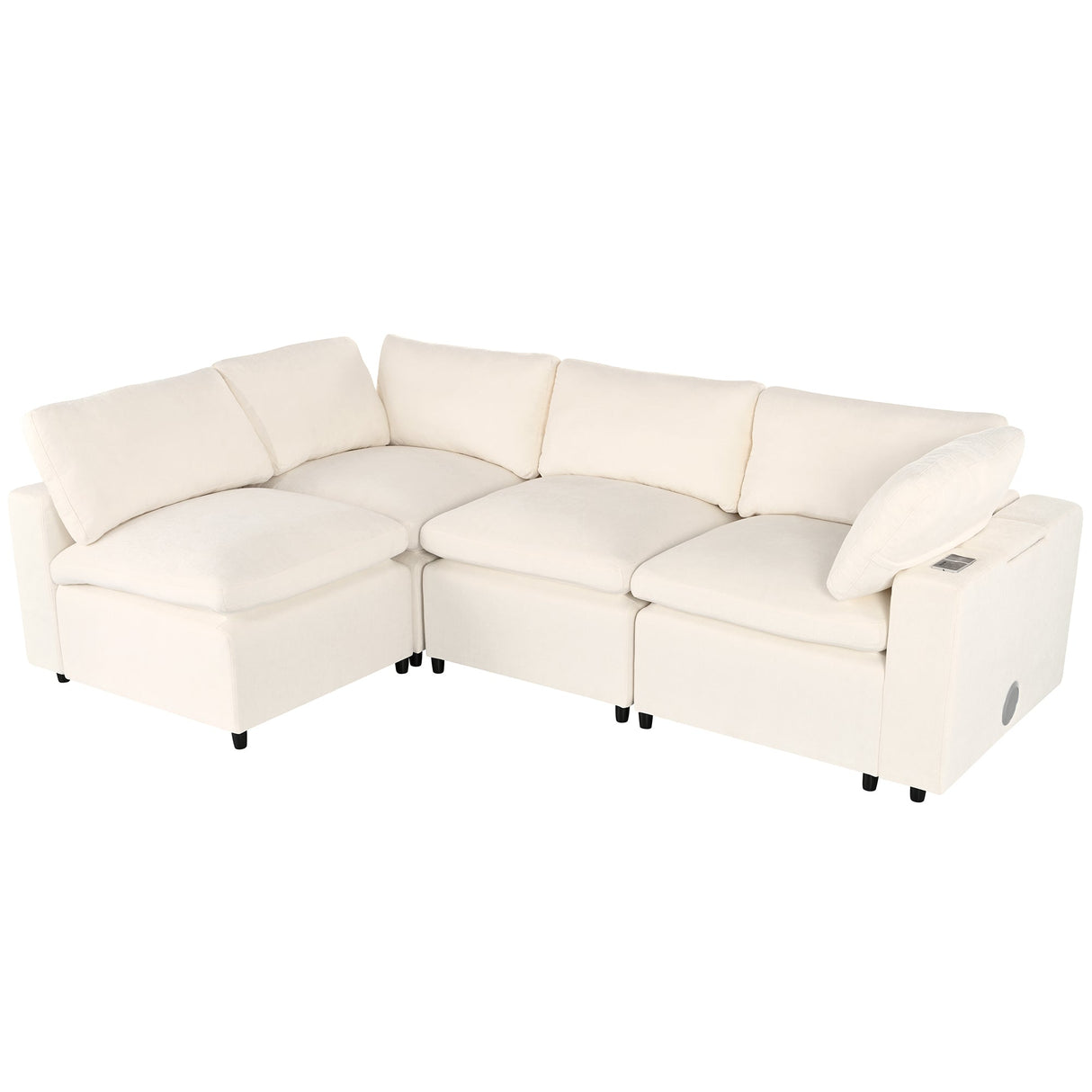 U-style Upholstered Modular Sofa With Storage Space and USB Charge Ports