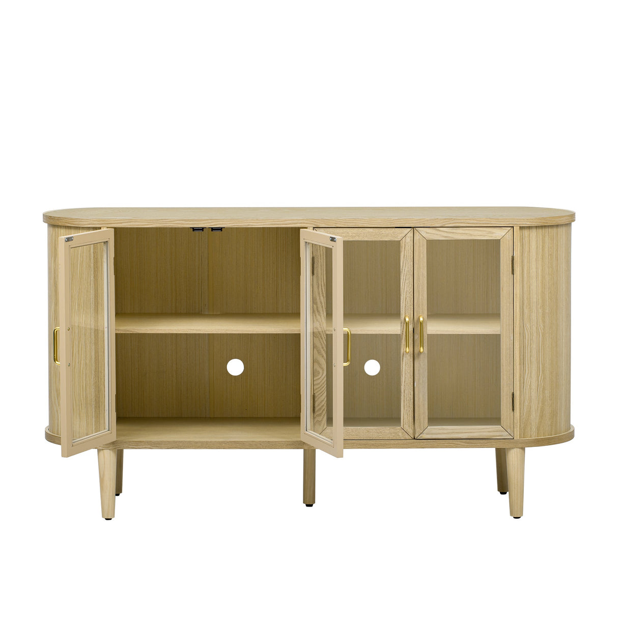 Wood Buffet Cabinet with Glass Doors and Adjustable Shelves