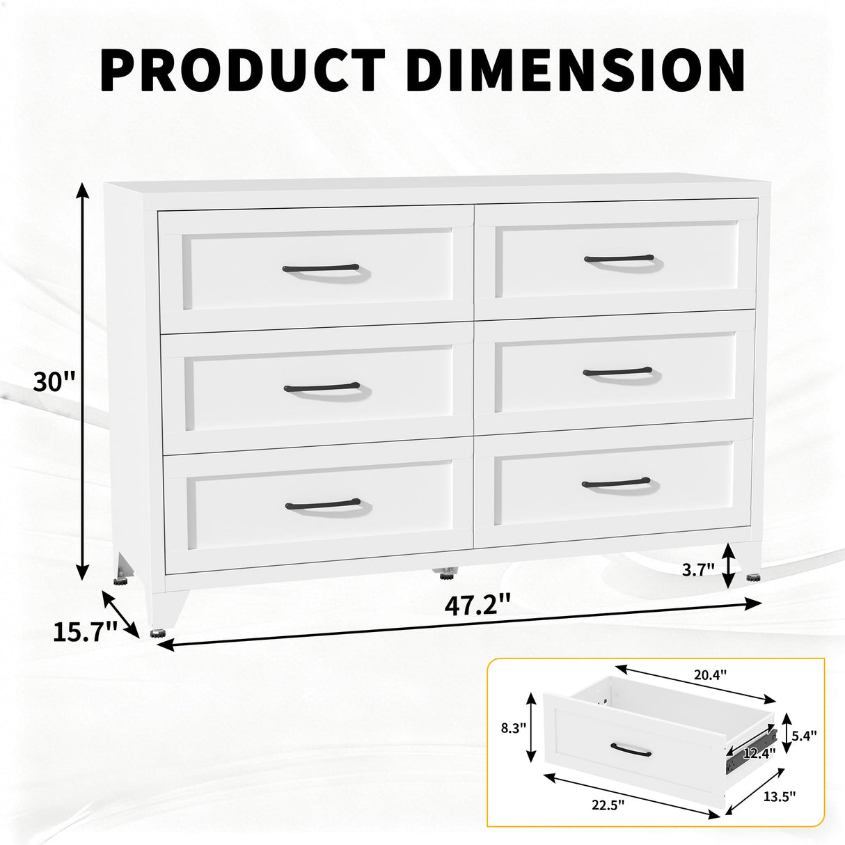 6 Drawer Dresser for Bedroom, Modern Metal Storage Chest