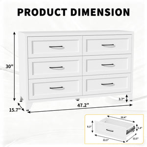 6 Drawer Dresser for Bedroom, Modern Metal Storage Chest