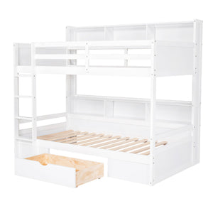 Twin Size Bunk Bed With Built-In Shelves Beside Both Upper And Down Bed And Storage Drawer