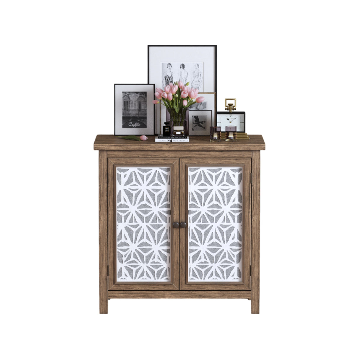 Rustic Natural Aged Brown Solid Wood Transitional Storage Cabinet – 31.89"