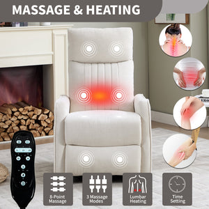 Beige Heat Massage Manual Recliner Chair with Rocker and Swivel