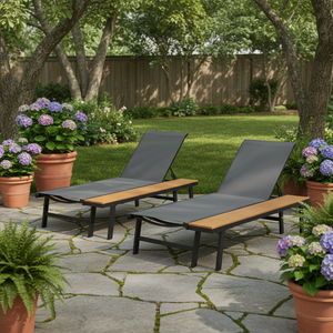 Waterloo Chaise Lounge Set with Attached Wood Side Table - Set of 2