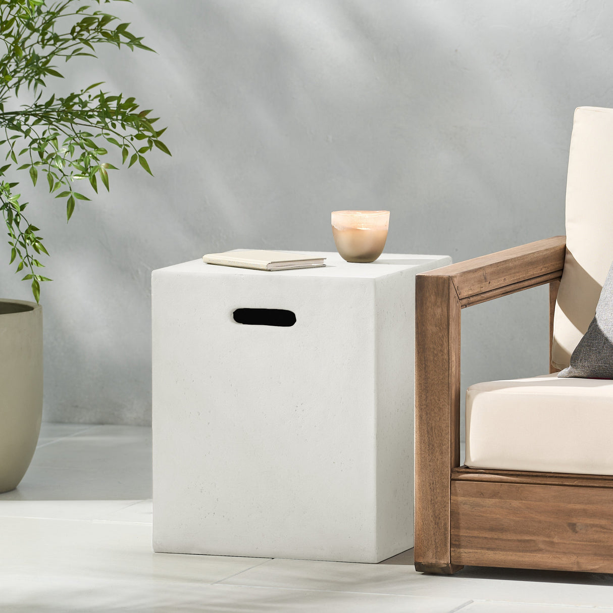 Modern Style MGO Tank Holder/Side Table White Lightweight Concrete 16x20 Inches