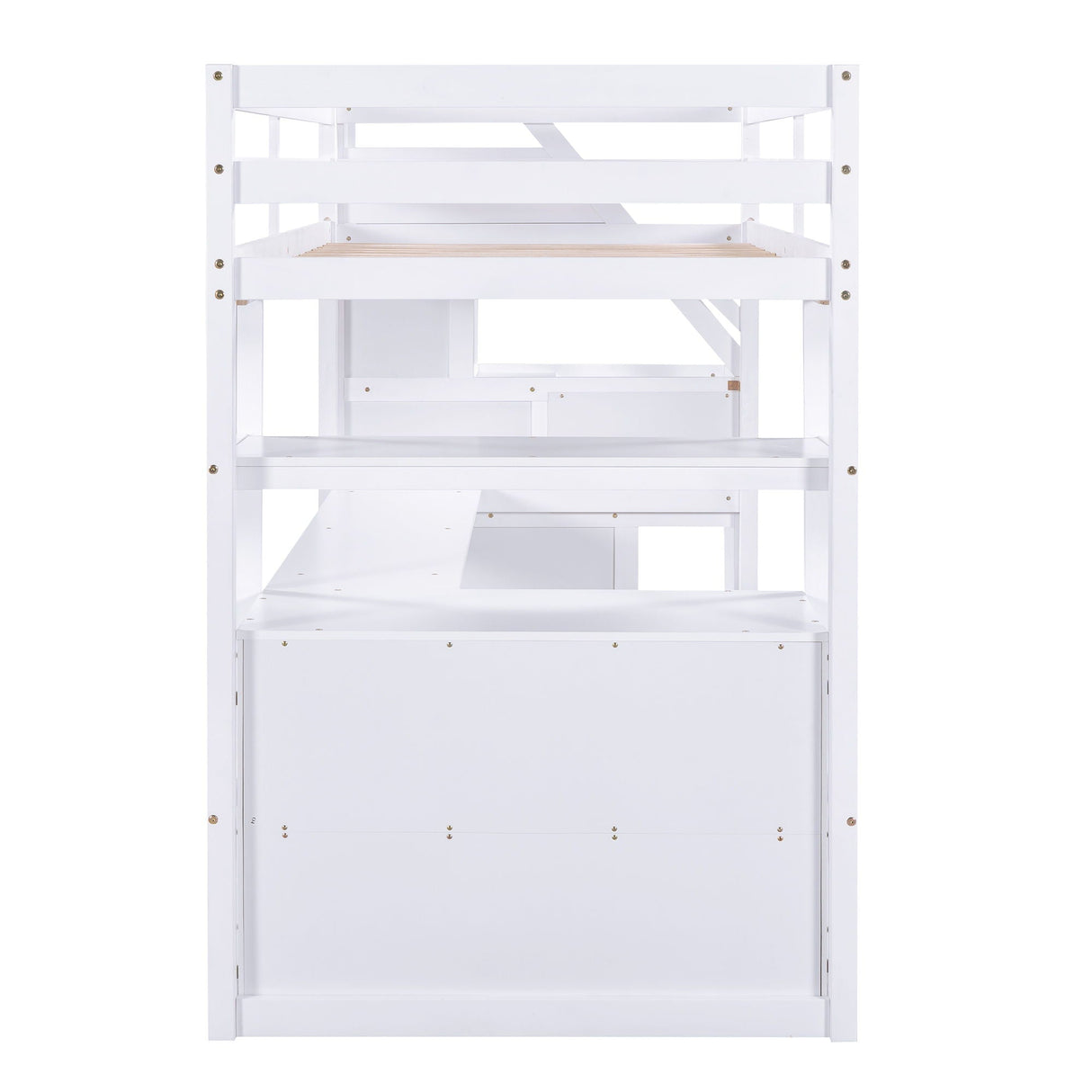 Loft Bed With Desk, Shelves, 2 Drawers, Storage Staircase