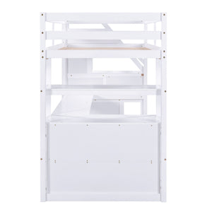 Loft Bed With Desk, Shelves, 2 Drawers, Storage Staircase