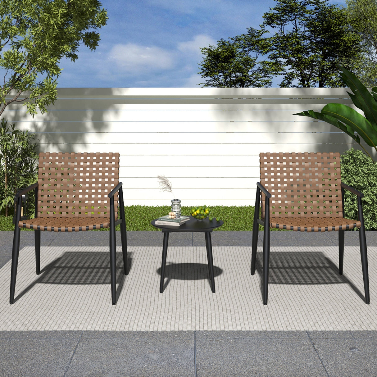 Modern Outdoor Chat Set: 2 Rattan Chairs with Side Table