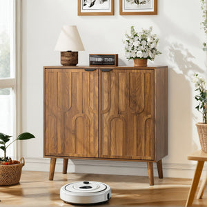 Farmhouse Style Sideboard Buffet Cabinet with Slatted Doors - Walnut