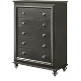 Silver Grey 5-Drawer Chest with Crystal Accents and Embossed Detailing