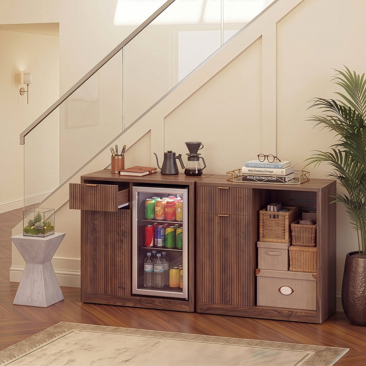 K&K 39.4" Coffee Bar Cabinet with Fridge Space