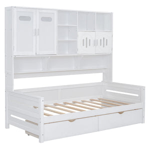 Daybed With All-In-One Cabinet And Shelf