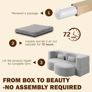 Floor Sofa With 2 Pillows, Convertible Twin Size Mattress For Living Room