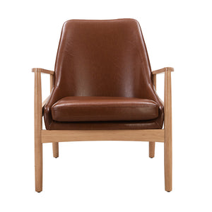 U-Can PU Leather Accent Chair Set of 2 Mid-Century Modern Armchair with Solid Wood Frame