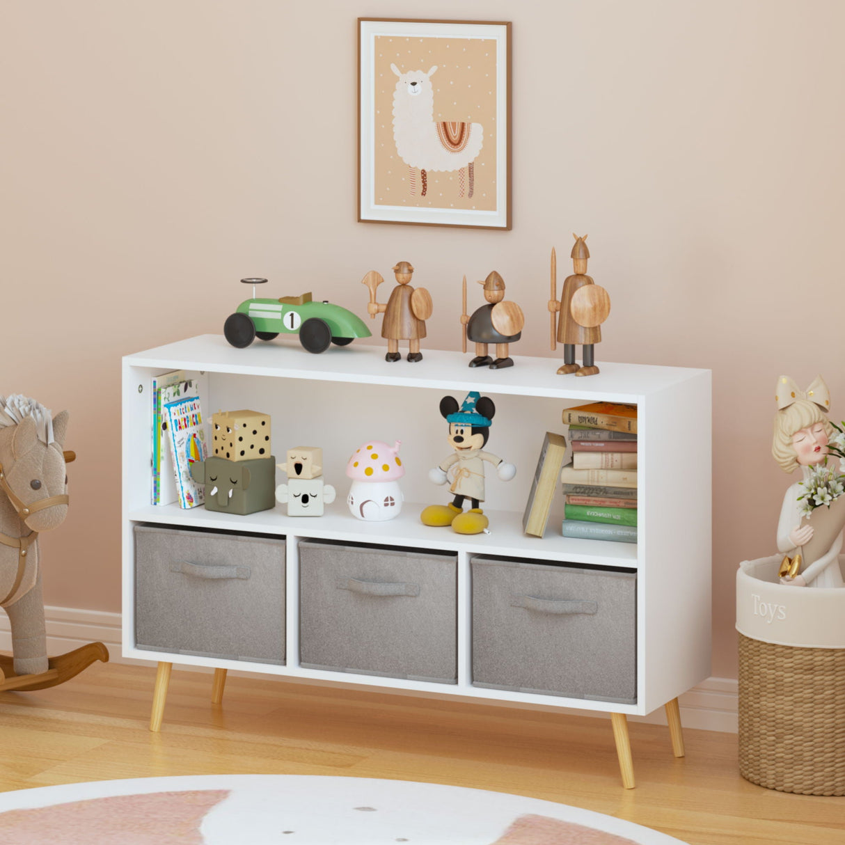 Bookcase With Collapsible Drawers, Book Display Organizer