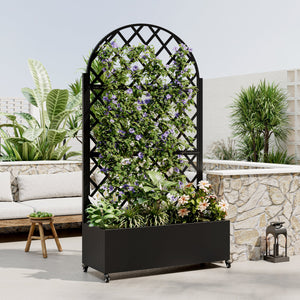 Round Metal Planter Box with Trellis