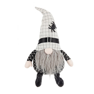23.5" Halloween Gnome – Fabric Sitting Decor with White Hat & Spider Accent