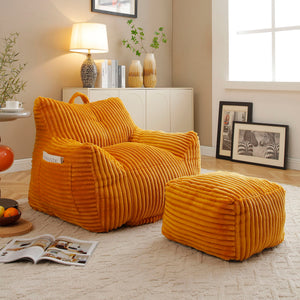 Giant Bean Bag Chair With Armrests And Footstool