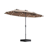 15x9ft Large Double-Sided Rectangular Outdoor Twin Patio Market Umbrella with Light and Base - Taupe