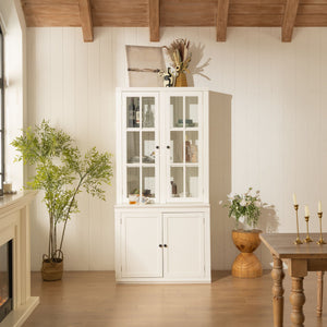 Retro Style Hutch Cabinet With Glass Door, China Cabinet For Home