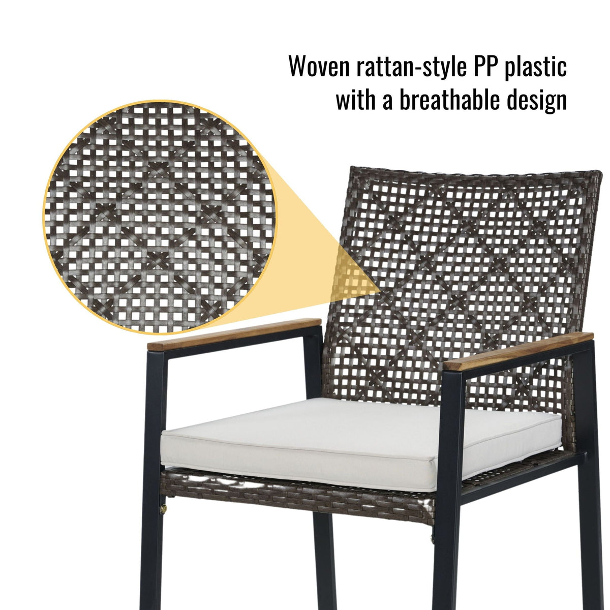 5 Piece Patio Dining Table Set, Acacia Wood Table Top With Umbrella Hole