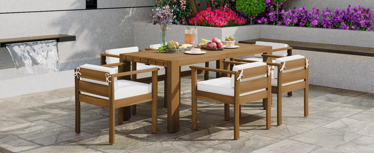 TREXM 7-Piece Patio Dining Table Set for 6,Outdoor Furniture Sets with 72.8'Rectangle Table,Patio Table and Chairs Set with Removable Cushions for Backyard,Garden,Poolside(Light Teak+Beige Cushion)