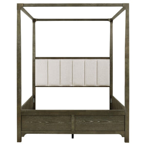 Sundance - Queen Canopy Bed With Upholstered Headboard - Dark Brown