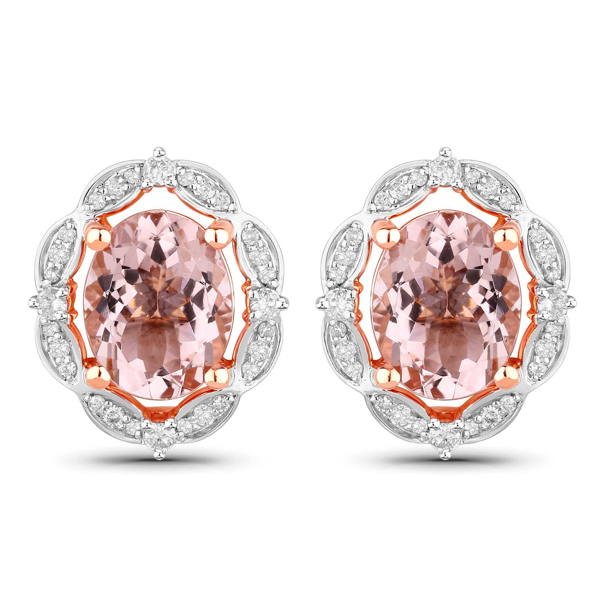 3.52 Carat Genuine Morganite and White Diamond 14K Rose Gold Earrings