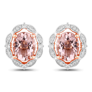 3.52 Carat Genuine Morganite and White Diamond 14K Rose Gold Earrings