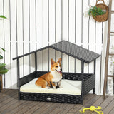 PawHut Wicker Dog House Outdoor with Canopy
