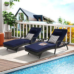 Outdoor Wicker Reclining Chair Set of 2 with Cushions