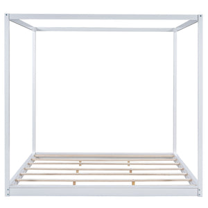 Wood Canopy Platform Bed With Support Legs And Airflow Slats