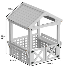 Outdoor Wooden Playhouse With Bench And Door - White