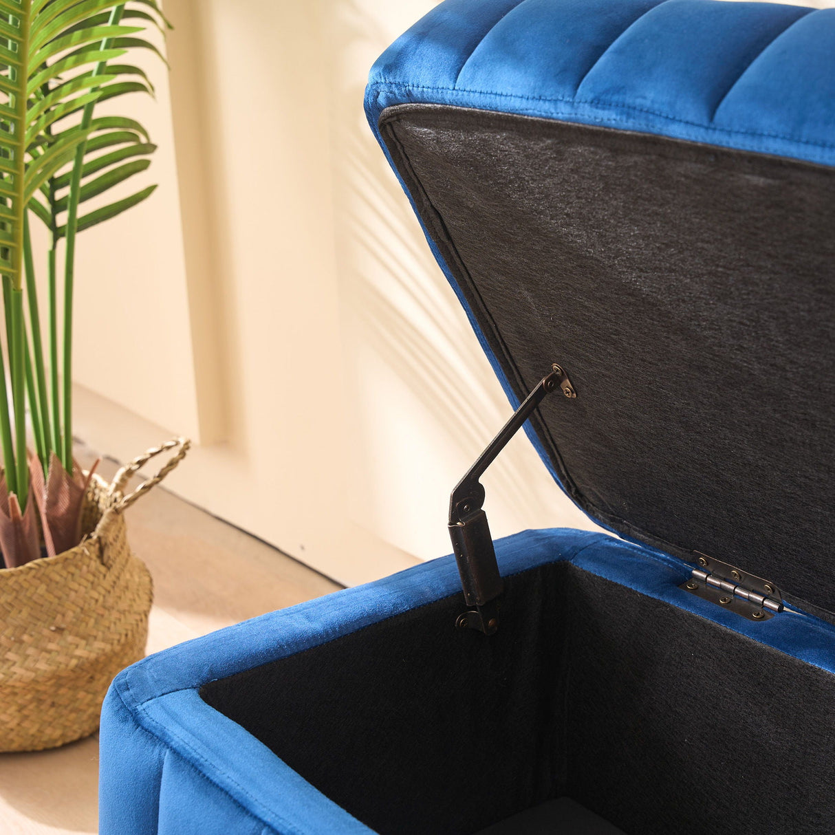 Wide Upholstered Storage Soft Bench Ottoman With Metal Legs
