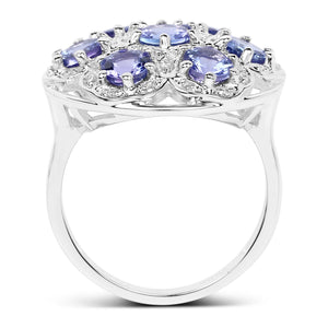2.00 Carat Genuine Tanzanite and White Zircon .925 Sterling Silver Ring