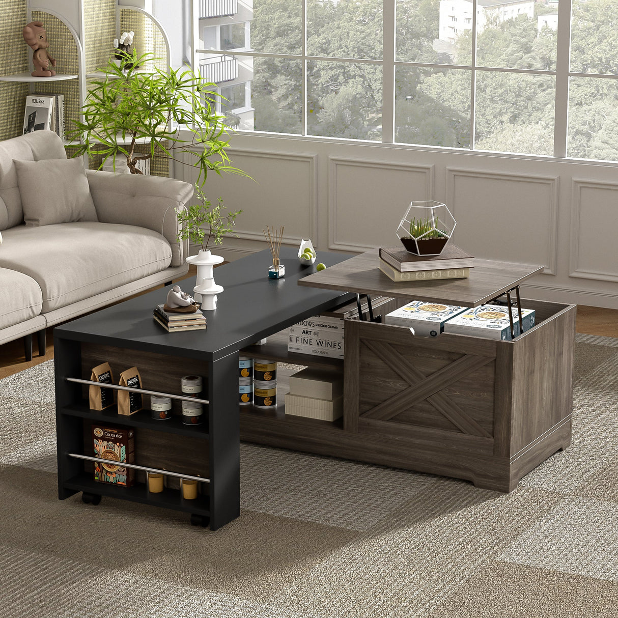 Farmhouse Lift Top Coffee Table With Barn Doors