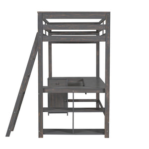 Loft Bed With U-Shaped Desk, Drawers, And Storage Shelves