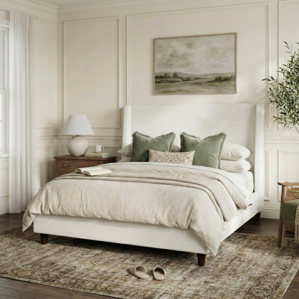 52.7" Tall Wingback Upholstered King Size Platform Bed Frame