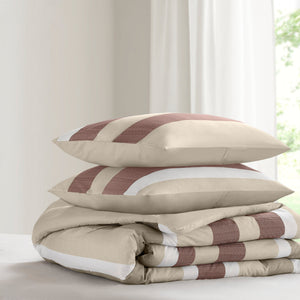 3-Piece King/Cal King Stripe Textured Print Comforter Set - Terracotta
