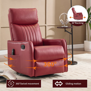 Red Faux Leather Recliner Chair with Heat & Massage - Swivel Rocker