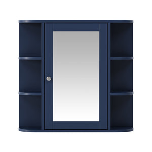 Bathroom Wall Storage Cabinet With Mirror And Adjustable Shelf, 6 Open Shelves