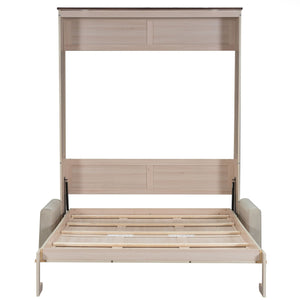 Queen Size Murphy Bed With Sofa And LED - Beige