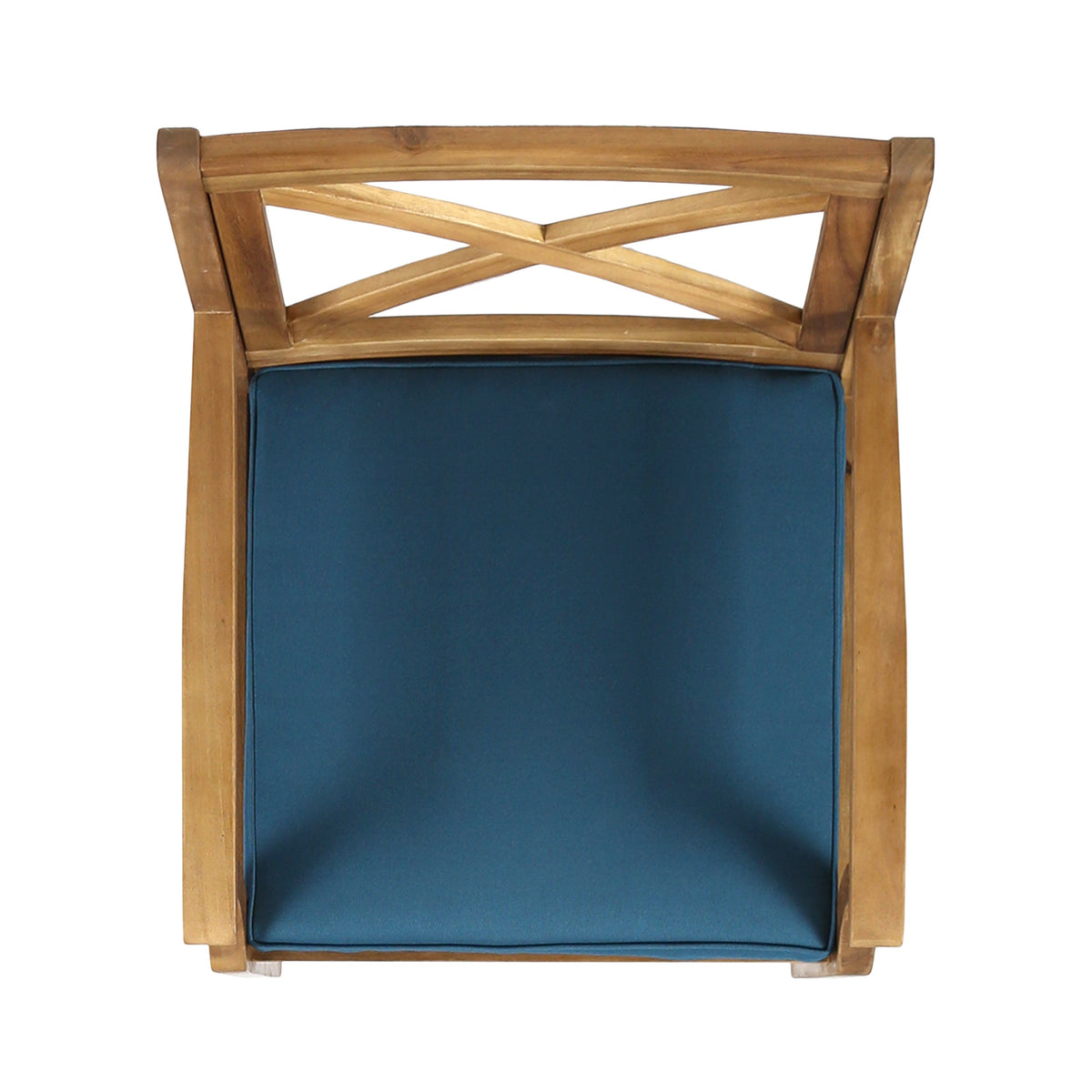 Acacia Wood Outdoor Dining Chairs with Blue Cushions - Set of 2